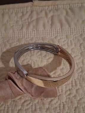 Two-Tone Hinged Bangle Bracelet in Gold and Silver